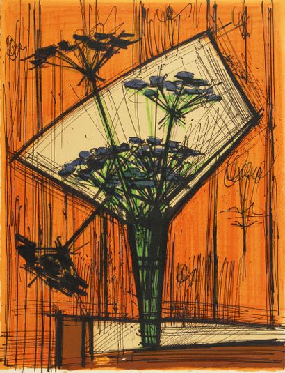 Bernard BUFFET (1928-1999).
Ombelles.
Lithographie en couleurs, non signée et portant... Gazette Drouot