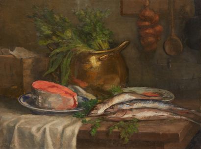 null Ecole Française du XIXe siècle 


Nature Morte au saumon sur la table de la...
