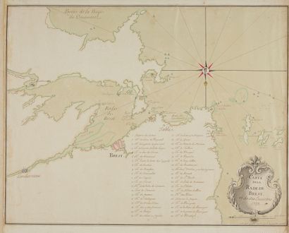 null GOUYON, Miniac. Map of the Rade de Brest and its Environs 1723. (Handwritten...