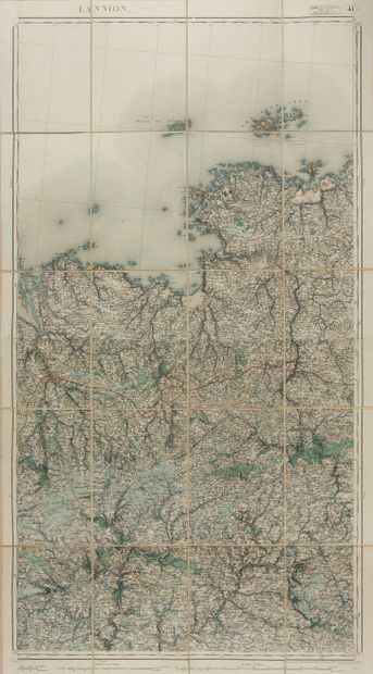 null WAR DEPOT. Department of Finistère. Paris, 1856. Period col. Map in 3 unattached...