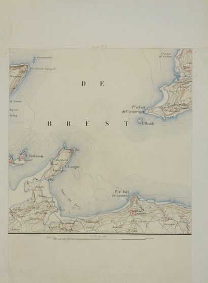 null WAR DEPOT. Brest. Map in 9 sheets. Ca. 1880. Printed in colours Map in 9 sheets...