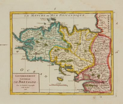 null ROBERT DE VAUGONDY, G. General Government of Brittany. Paris, 1748. Col. A fine...