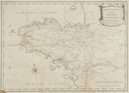 null OGÉE. Carte Itinéraire de la Province de Bretagne. Nantes, 1768. Noir et blanc....