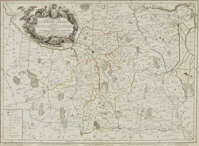 null ABBE GODET. New Map of the Bishopric of Rennes. Ca. 1779. Boundaries in old...