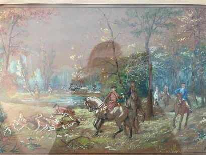 null A. MOULIGNIE 

Scene of a venery 

Watercolour signed lower right 

22 x 40,5...