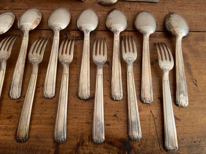 null Part of a silver plated household set including: 11 table spoons, 10 table forks,...