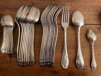 null Metal lot including: silver plated set of 10 table spoons, 12 table forks, 11...