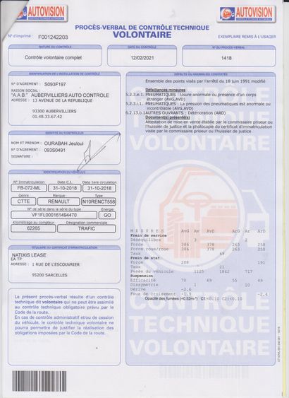 null CTTE RENAULT TRAFIC FOURGON de couleur Blanche 

Carburant : 5 

Puissance Administrative...