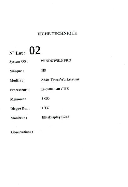 null 1 ORDINATEUR HP Z240 avec écran 24"