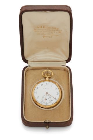 null A. H. RODANET

18K yellow gold 750‰ gousset watch, the white enamel dial with...