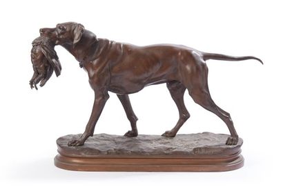 null Jules MOIGNIEZ (1835-1894)

Pointer with a pheasant

Bronze print with a medallion...