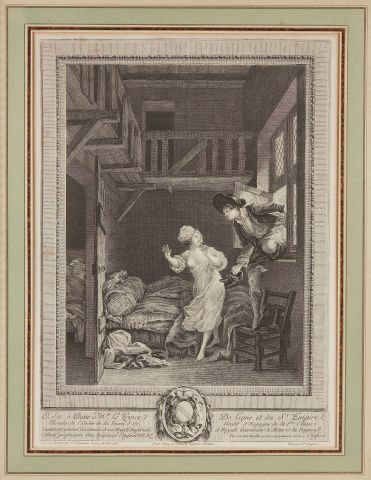 null Set of three engravings : 



Woman in front of a mirror accompanied by two...
