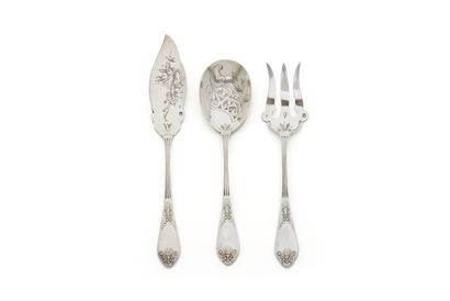 null Silver candy set 925‰ composed of three pieces with finely engraved and chased...