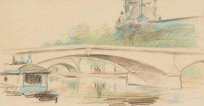 null Henri-Edmond CROSS (1856-1910) 

The Louvre and the Carrousel Bridge 

Colored...