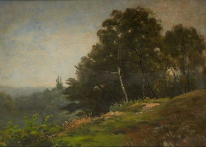 null ** FRENCH SCHOOL of the 19th century, Barbizon School 

Forest landscape 

Oil...