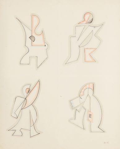  Henri NOUVEAU (1901-1959) 
Four figures 
Ink and watercolour on paper monogrammed...