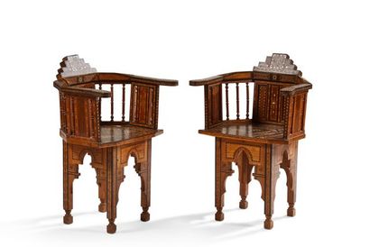 null Pair of armchairs, Near East, early 20th century

Wooden armchairs with geometrical...
