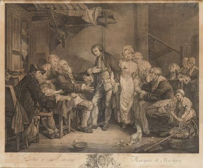 null According to GREUZE 

The granted of village 

Black engraving on paper signed...