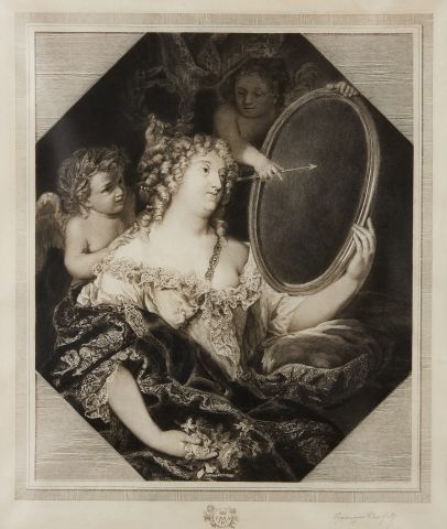 null Set of three engravings : 



Woman in front of a mirror accompanied by two...