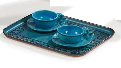 LACHENAL 

Set including two turquoise enamelled...