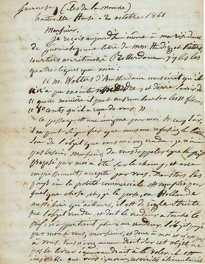  * Juliette DROUET (1806-1883). Copie autographe d’une lettre de Victor HUGO, Guernesey,...