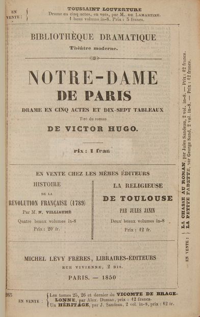 null * HUGO (Victor). Notre-Dame de Paris. Drame en cinq actes et dix-sept tableaux....