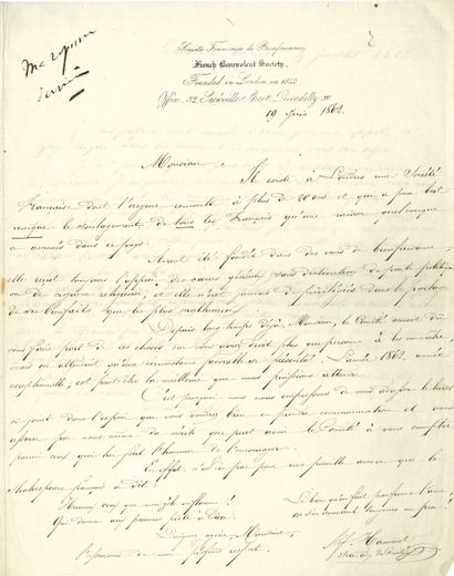 null * Adèle HUGO (1830-1915) fille du poète, devint folle. Copie autographe d’une...