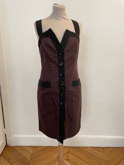 null YVES SAINT LAURENT left bank 

Brown and black cotton strapless dress.

T. 42

Width...
