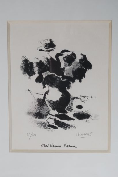 null * Roland BIERGE (1922-1991) 

Composition en noir 

Estampe signée en bas à...