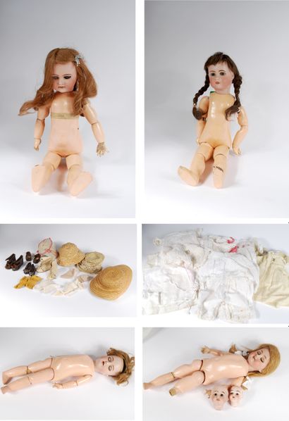 null Quatre poupées, têtes en porcelaine, corps en composition (en l'état) : 

Jumeau...