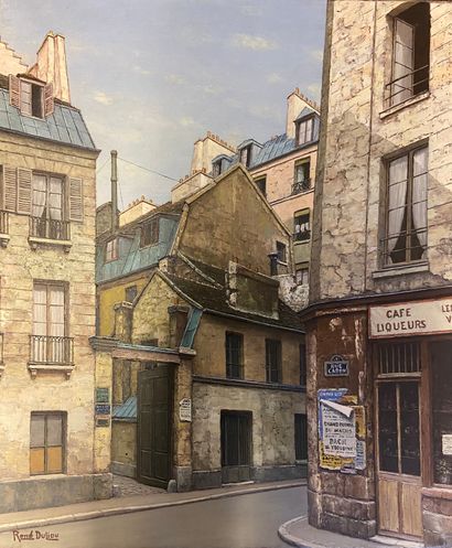 null René DULIEU (1903-1992) 

Rue Caron à Paris 

Huile sur toile signée en bas...