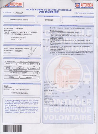 null CTTE RENAULT Kangoo FOURGON de couleur BLANC 

Carburant : GO 

Puissance Administrative...