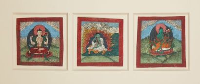 null Far East: set of 3 deities on rice paper in a frame and Balinese calendar p...