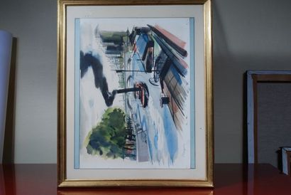 null MANGUIN (20th century) 

Barge on the Seine 

Watercolor on paper 

37 x 51...