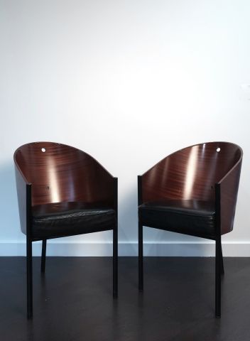 null Philippe STARCK (1949)

Pair of armchairs model Costes

Wood, black leather...