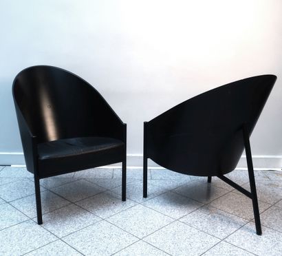 null Philippe STARCK (1949)

Suite of three armchairs model Costes

Black wood, leather...