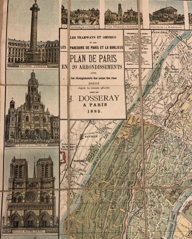 null DOSSERAY, J. Map of Paris in 20 districts with changes in street names. Paris,...