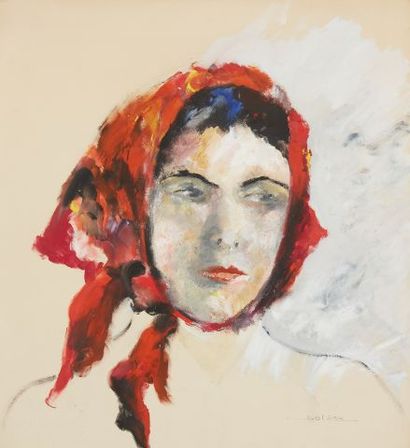 null SOLSAR

Portrait of a woman with a red kerchief

Gouache on paper signed lower...