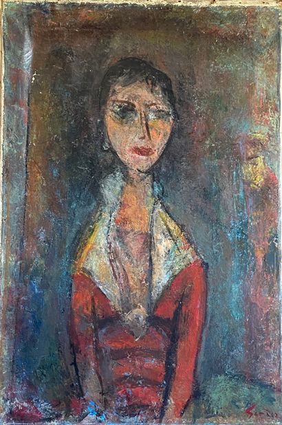 null (94 + 93 + 95 + 101) 

H. SANDOZ (Xxe siècle) 

- Portrait de femme, huile sur...