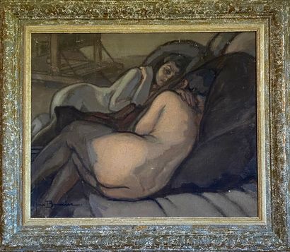 null Jean BONNIER (1882-1966) 

Nus allongés dans l'atelier du peintre 

Huile sur...