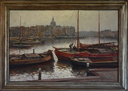 null Kees TERLOUW (1890-1949) 

Voiliers et bateaux au port 

Huile sur toile signée...