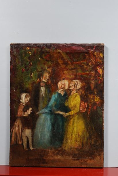 null After DAUMIER 

Animated scene of characters 

Oil on canvas 

38,5 x 29,5 cm...