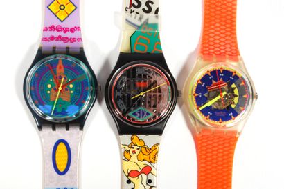 null SWATCH

Lot of three SWATCH water resistant watches; one "Big Enuff", one Sari...