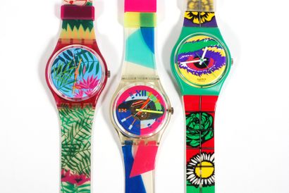 null SWATCH

Set of three Swatch water resistant watches; one with a vegetal pattern,...