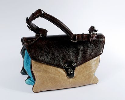 BALENCIAGA 
Taupe, brown and turquoise handbag....