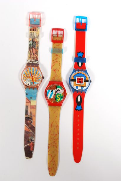 null SWATCH

Lot of three Swatch water resistant watches; one with gold collage,...