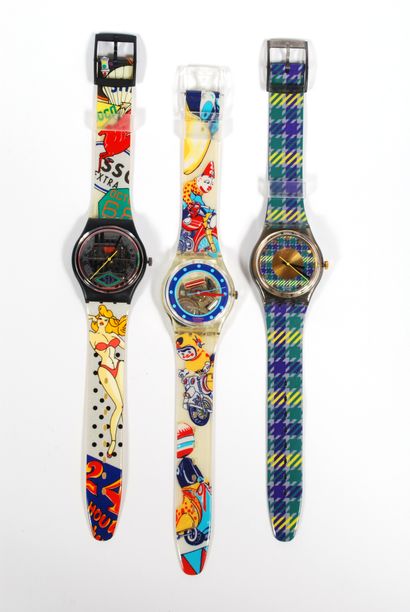 null SWATCH 

Lot of three Swatch water resistant watches; one "Big Enuff", one with...
