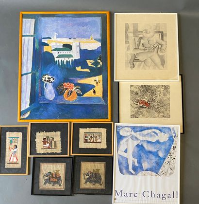 null Lot de pièces encadrées : 

- Exposition Chagall

- Lithographie signée numérotée...