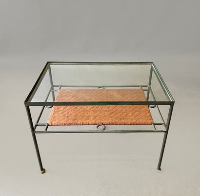 null Table basse rectangulaire en métal laqué verre et plateau de verre, entretoise...