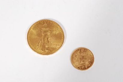 null Set including : 

- 20 gold Swiss francs (1930) 

- 20 American dollars gold...